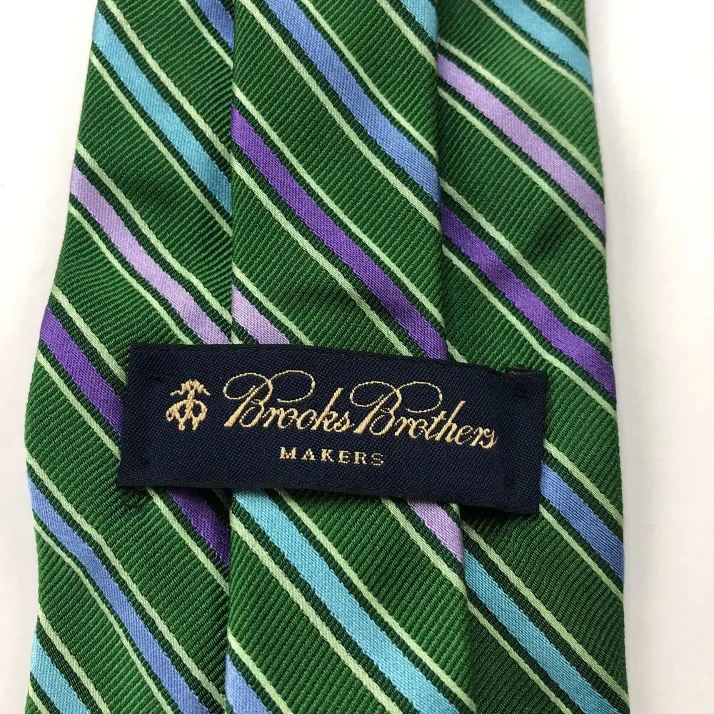 Brooks Brothers Makers 100% Silk Neck Tie Men’s Striped Green 60 Inch By 3.5